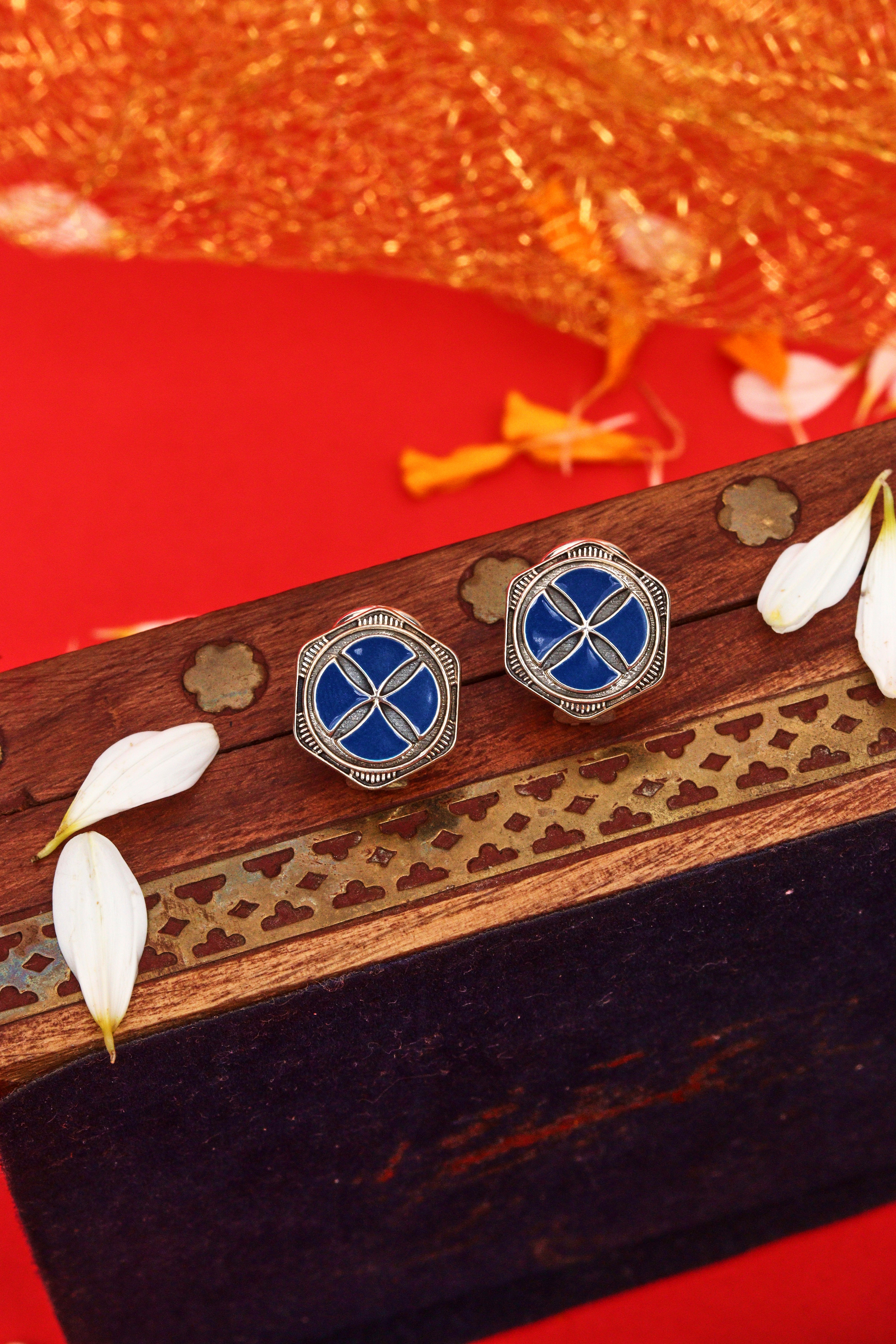 HEXA BLUE ENAMEL SMALL EARRINGS OXIDISED