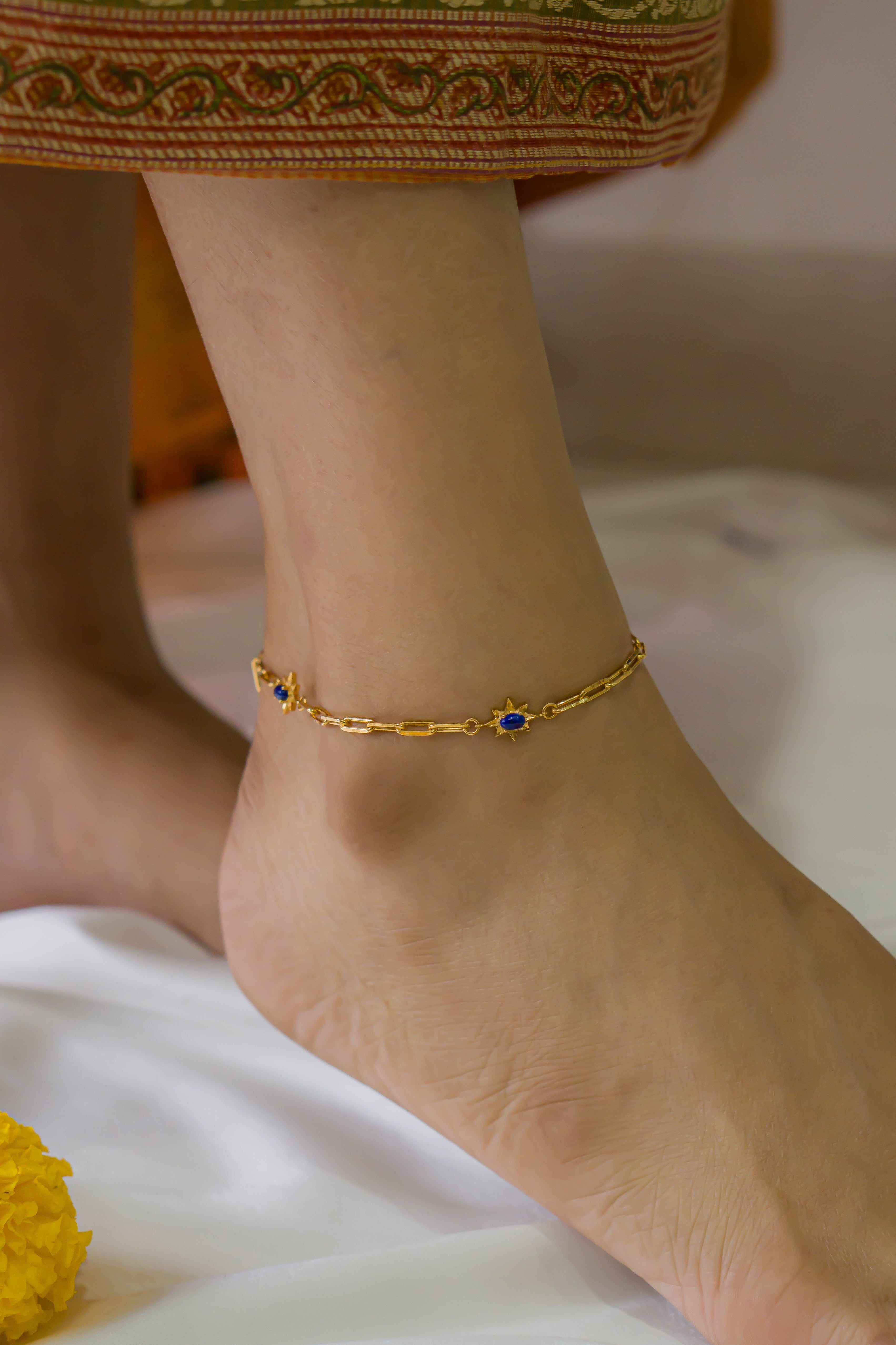 STARRY LAPIS PAPERCLIP ANKLET