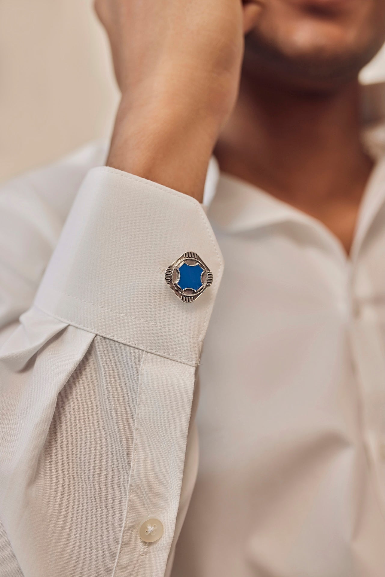 QUADRI QUAD MEN'S CUFFLINKS PAIR IN OXIDISED FINISH (BLUE ENAMEL)