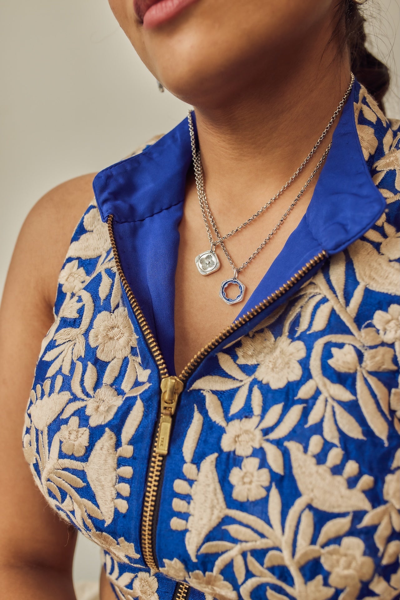 HEXA BLUE ENAMEL PENDANT WITH CHAIN IN OXIDISED POLISH