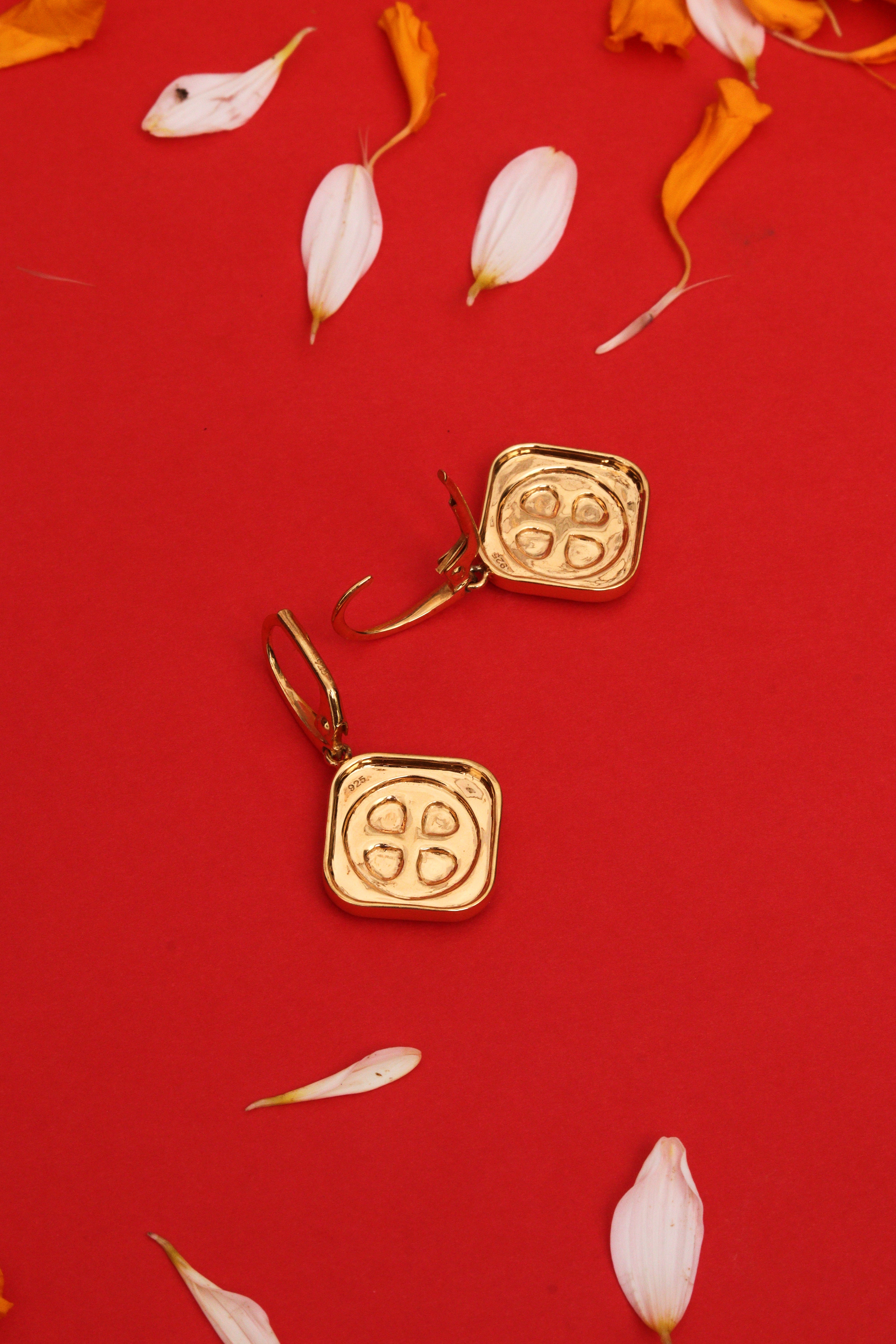 QUADRI CLOVER RED ENAMEL LONG EARRINGS 18K MICRON